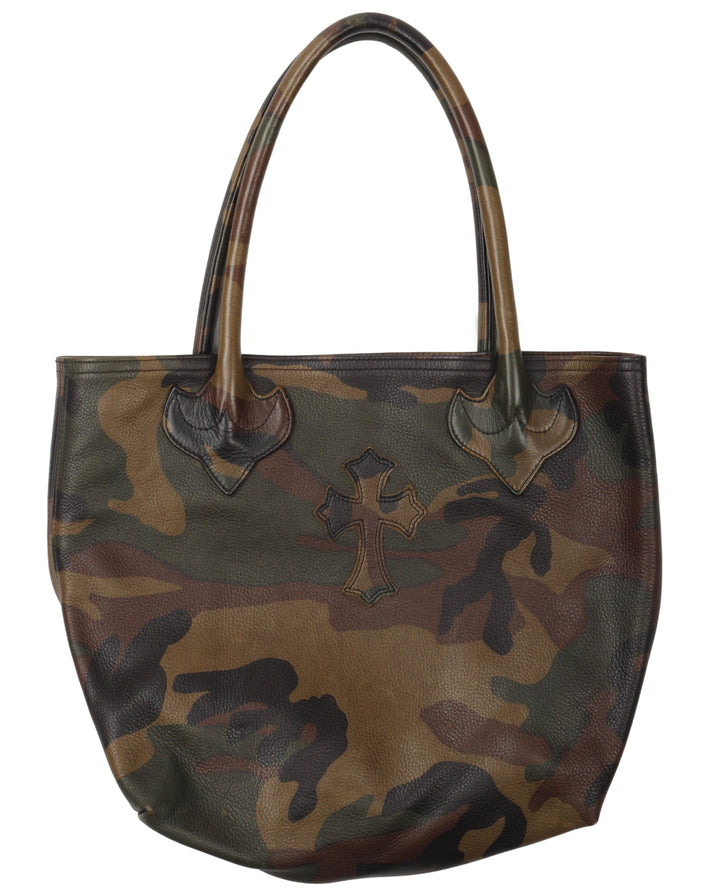 Camouflage Leather Cross Patch Tote Bag