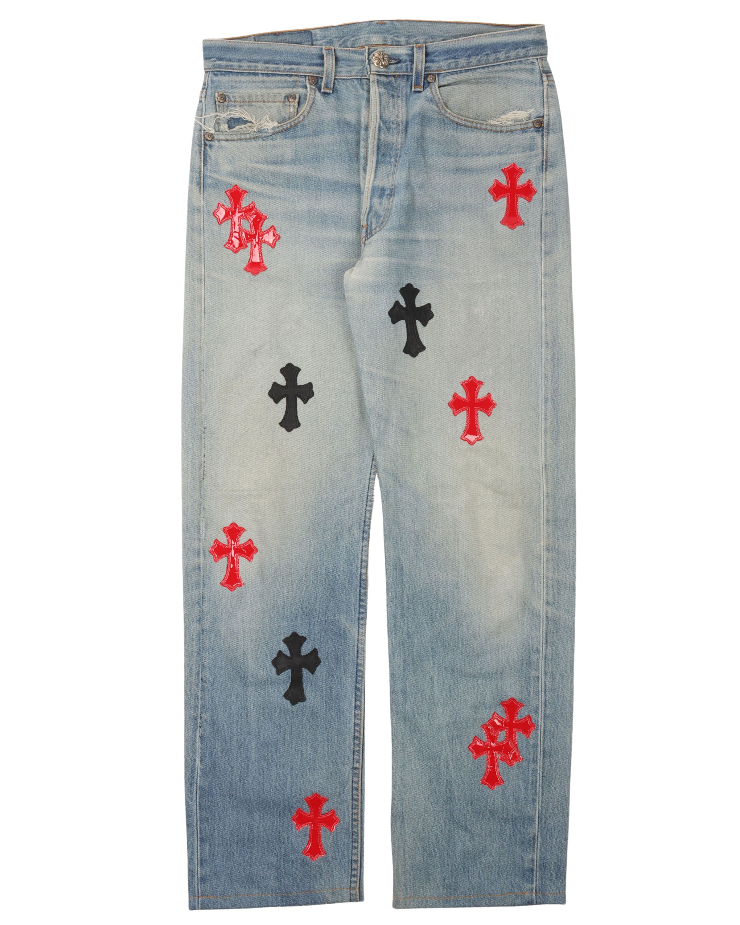Chrome Hearts Custom Patent Leather Cross Patch Levi's Jeans