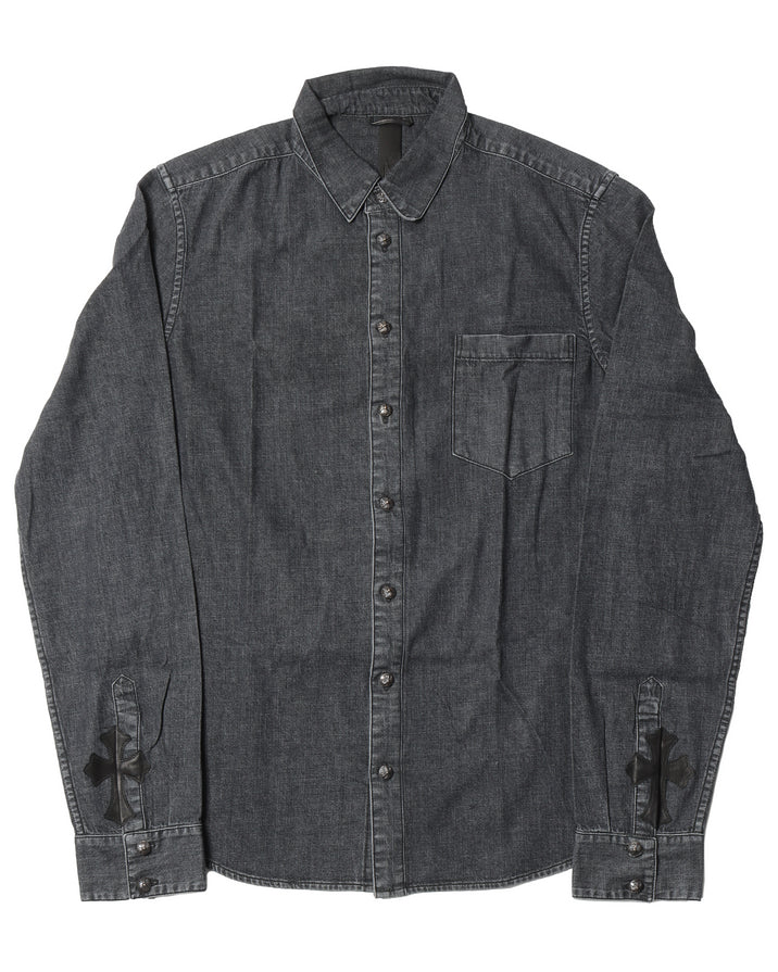 Cross Patch Black Button Up Shirt