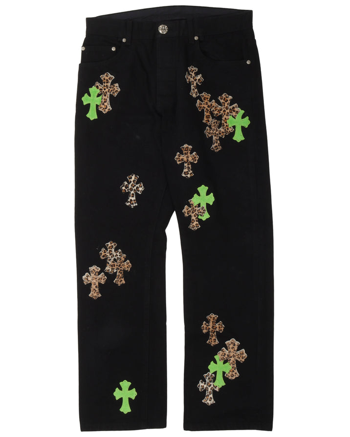 Black Leopard Cross Patch Jeans