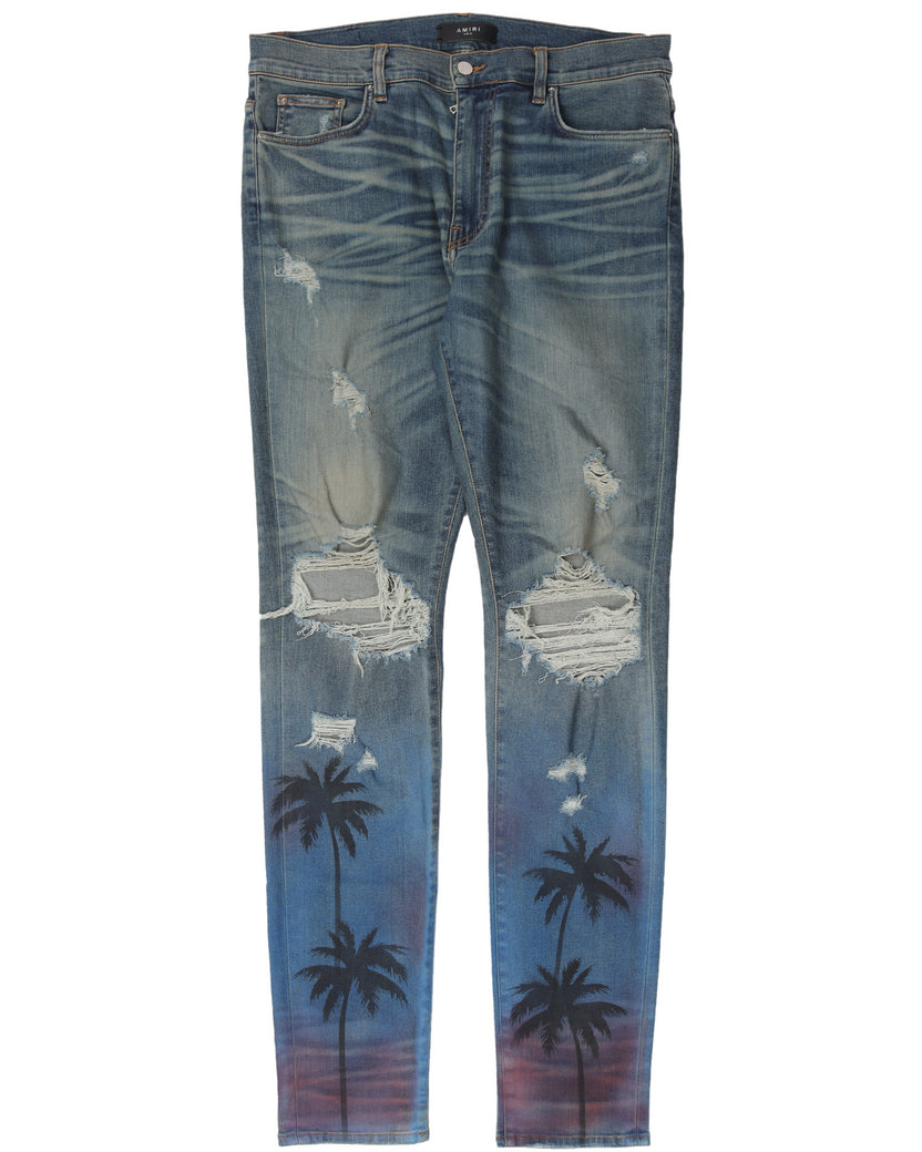 Distressed Palm Tree Denim