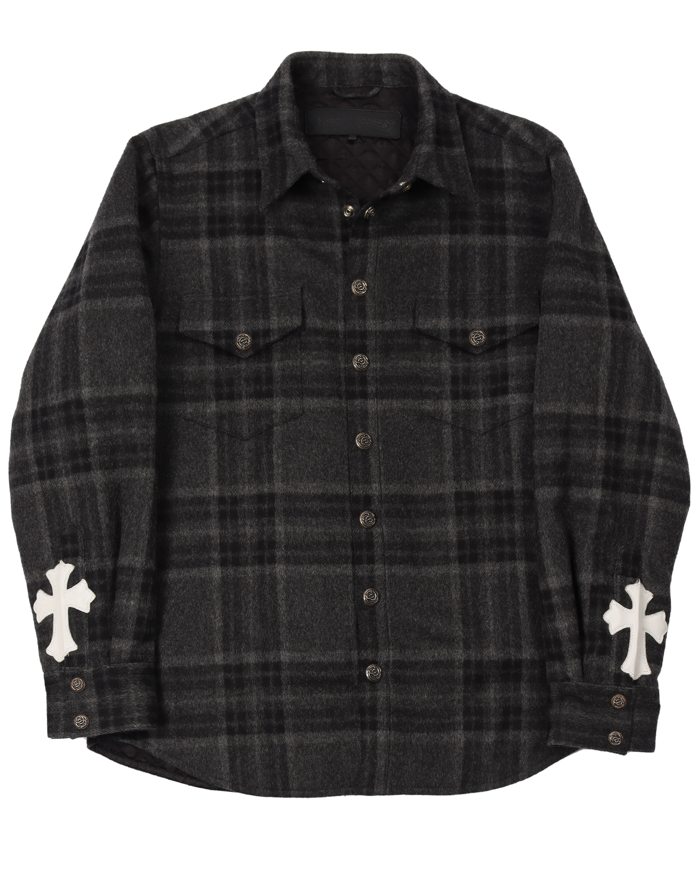 Leather Cross Patch Wool Jacket Shirt