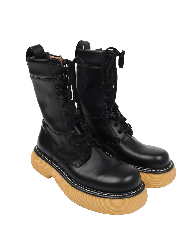 The Bounce Black Leather Mid-Calf Boots