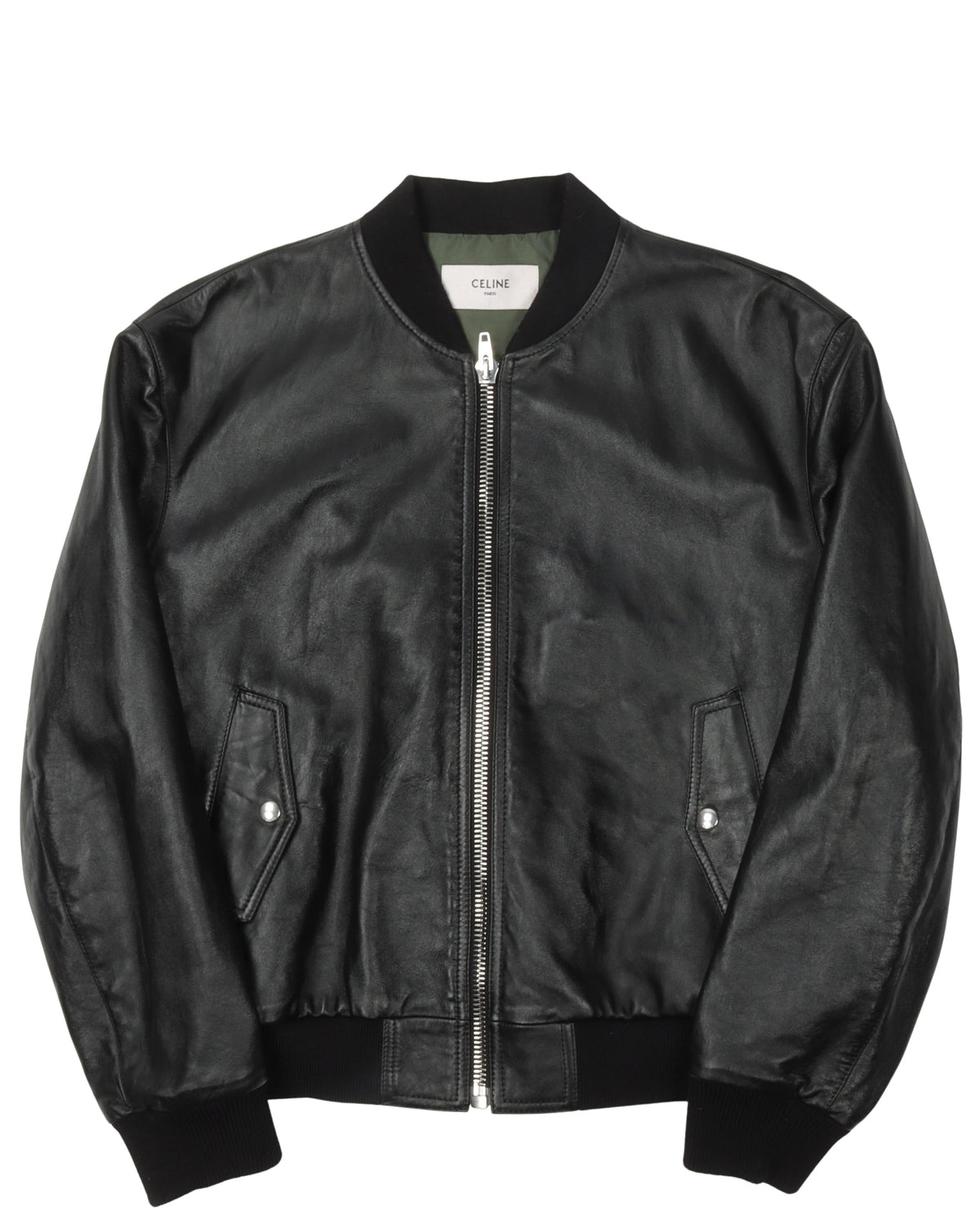 Embossed Logo Leather Bomber Jacket