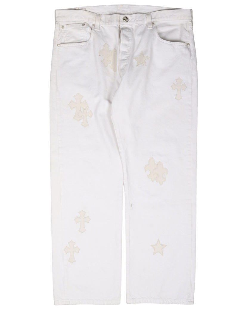 White Leather Cross Saint Barts Jeans