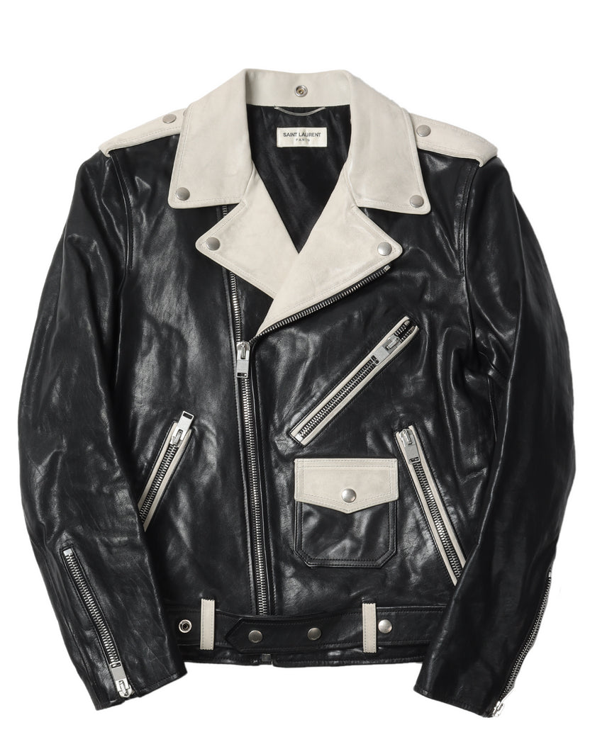 L17 Two-Tone Leather Biker Jacket