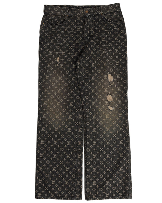 FW22 Distressed Baggy Monogram Jeans