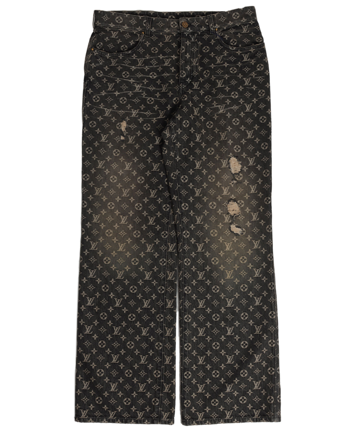 FW22 Distressed Baggy Monogram Jeans