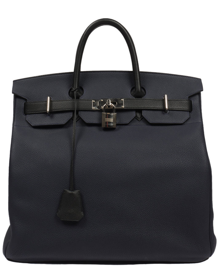 Hermes Birkin Bag 50cm Haut a Courroies Blue Nuit and Black Togo Palladium  Hardwae