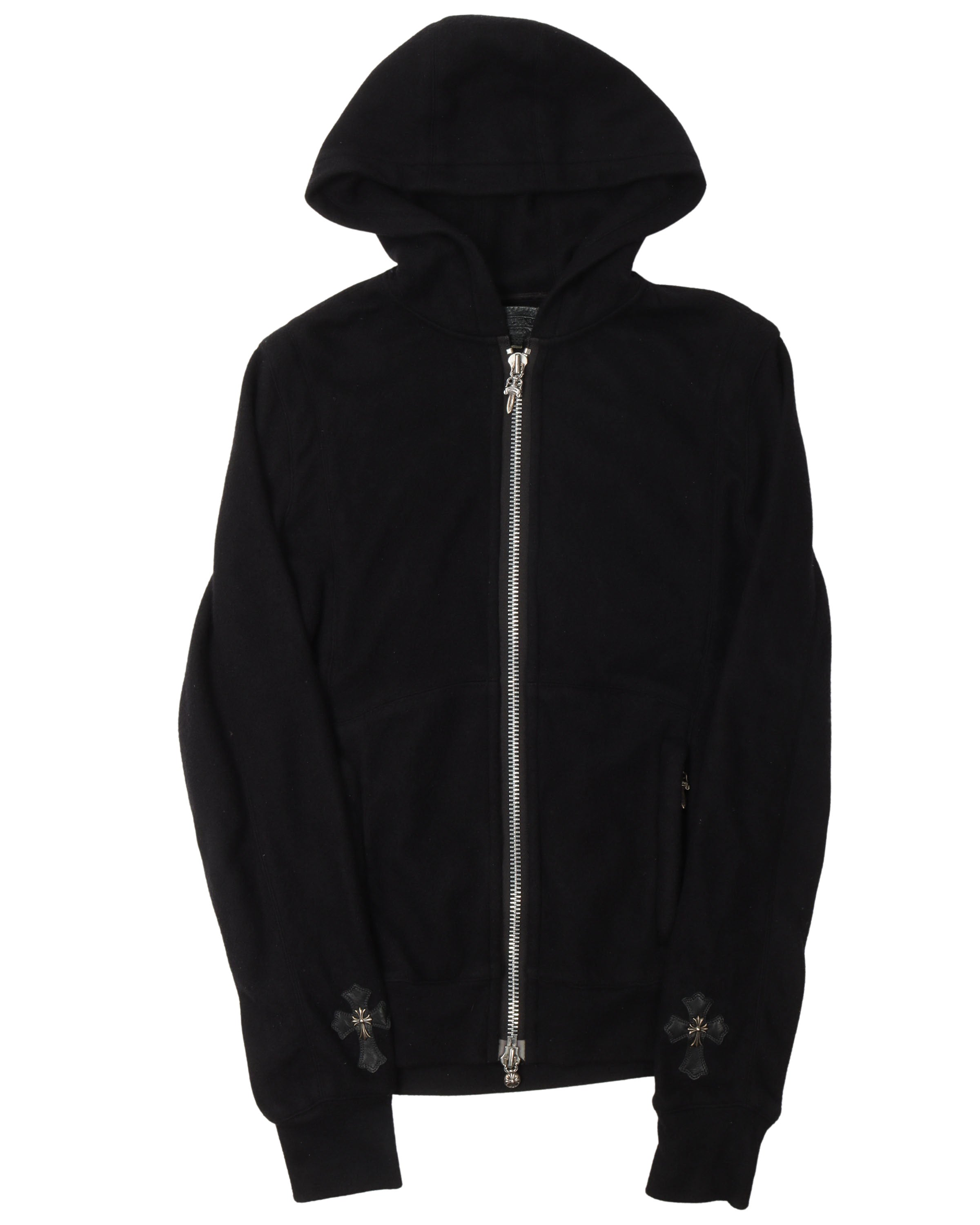 Leather Cross Sleeve Zip Up Hoodie