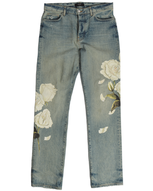 Floral Print Straight Leg Denim