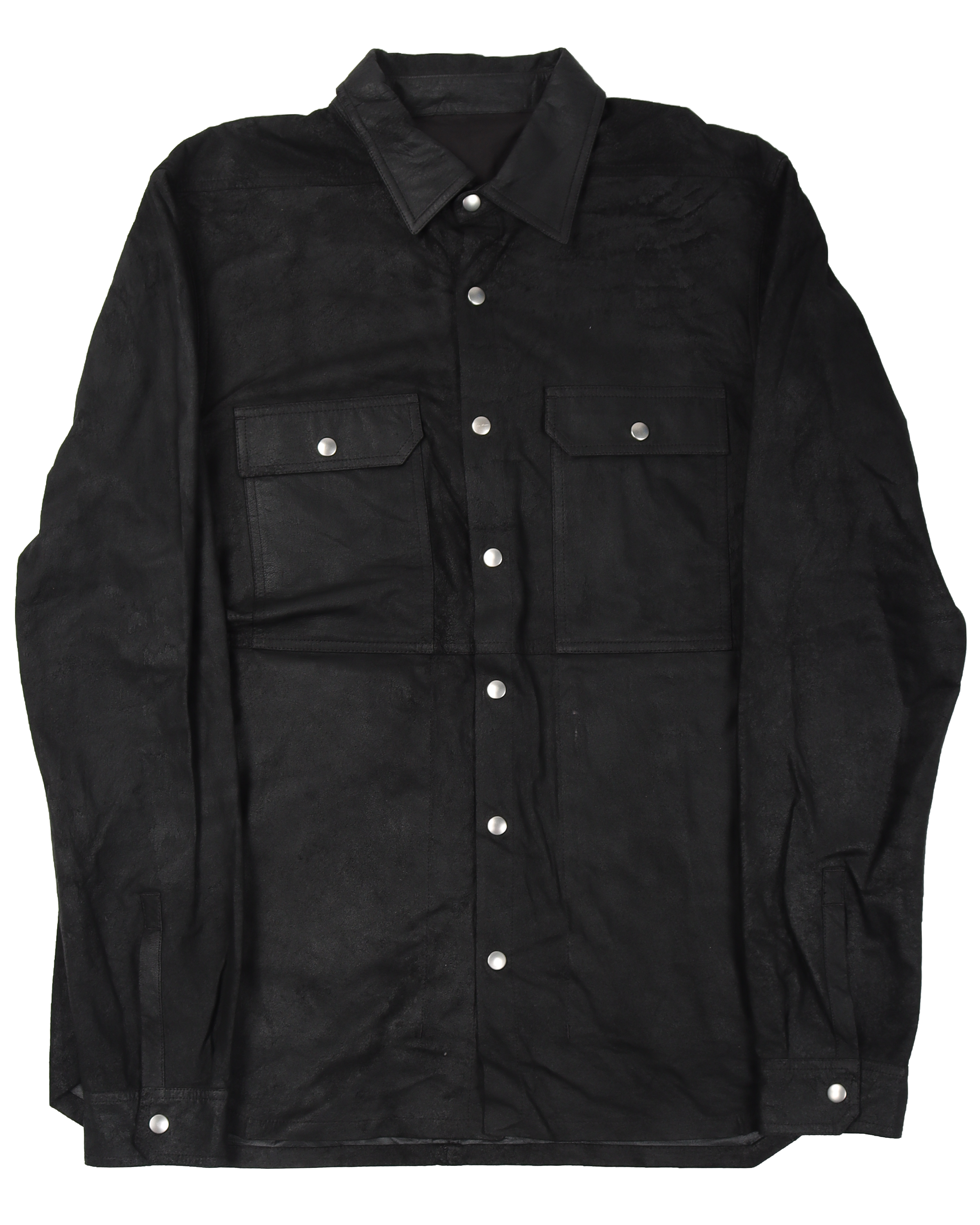 Black Poplin Leather Outershirt Jacket