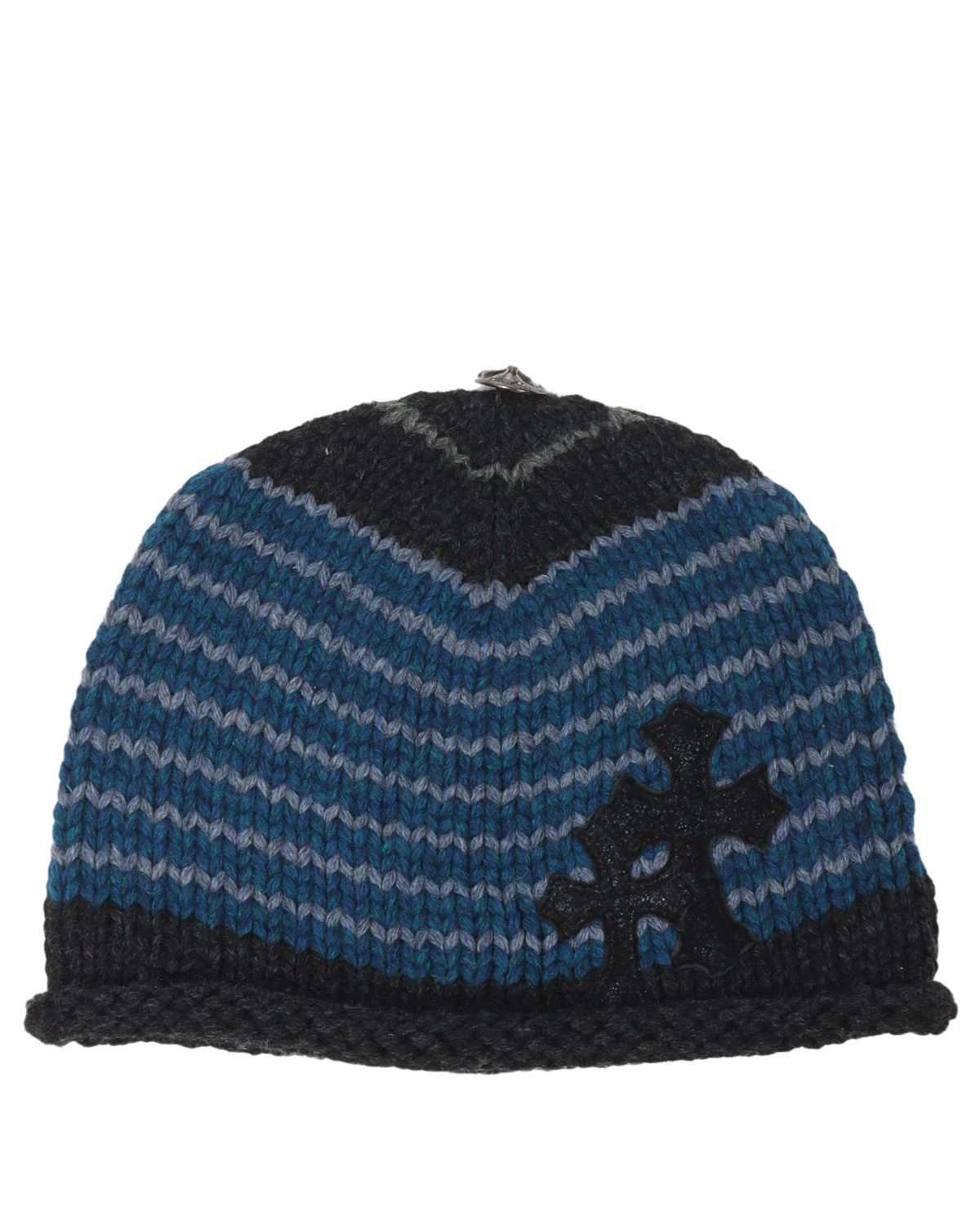 Striped Cashmere Cross Patch Beanie
