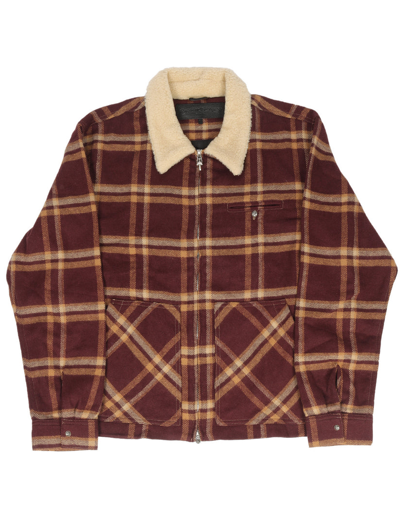 Sherpa Collar Zip-Up Flannel Jacket