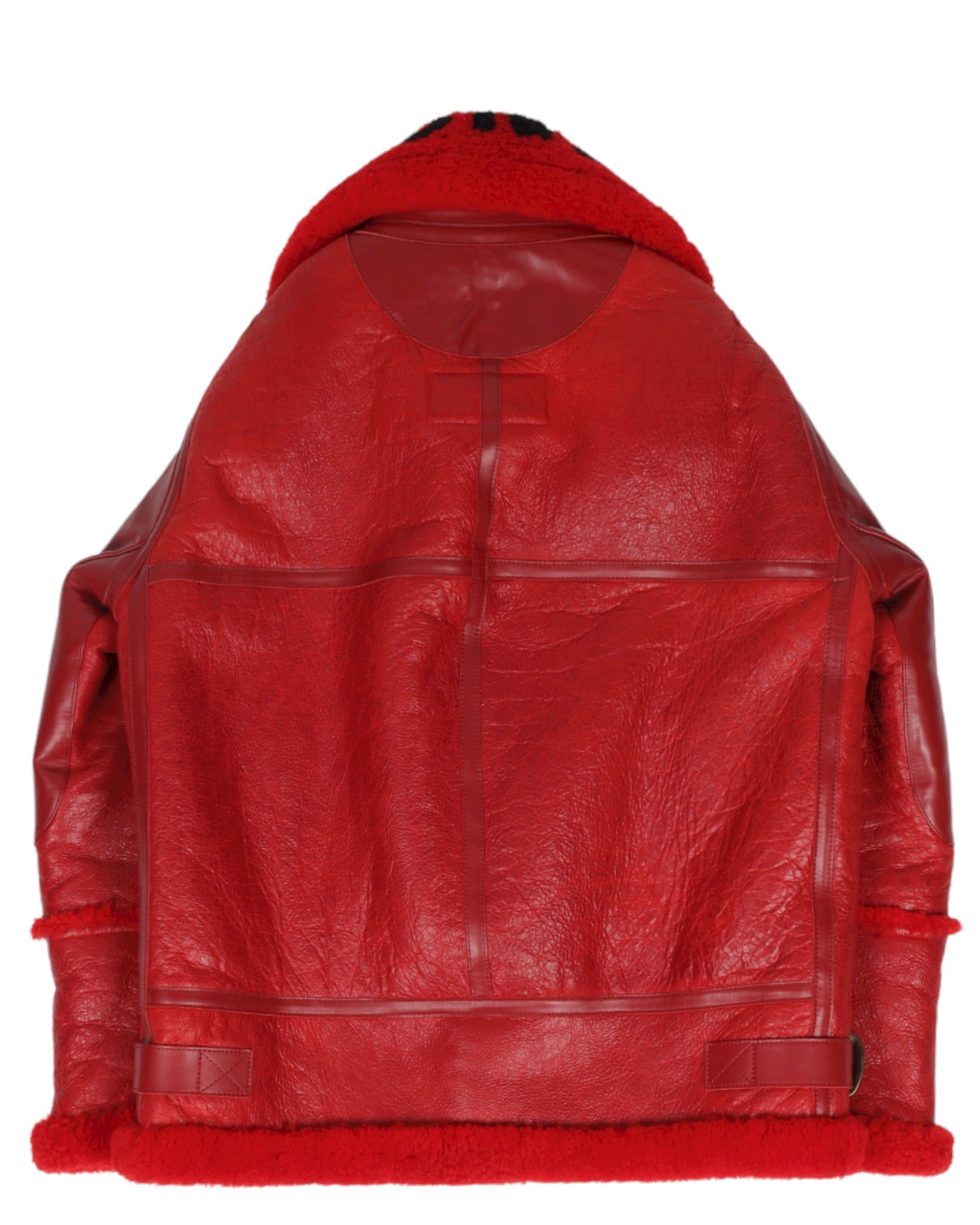 Leather Collar-Logo Shearling Jacket