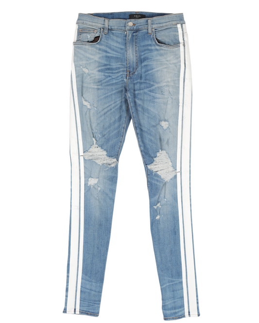 Distressed Track Denim
