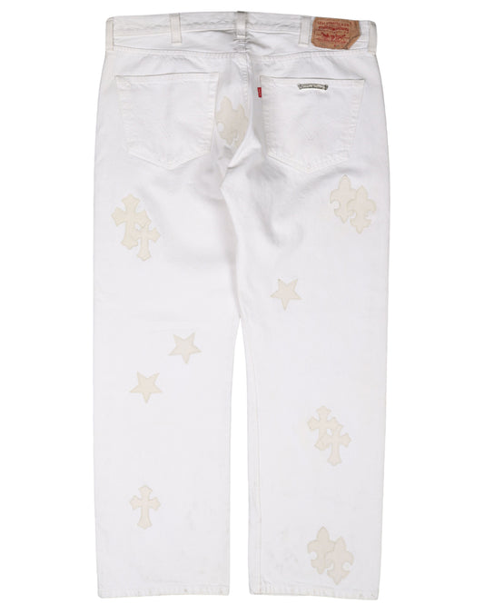 White Leather Cross Saint Barts Jeans