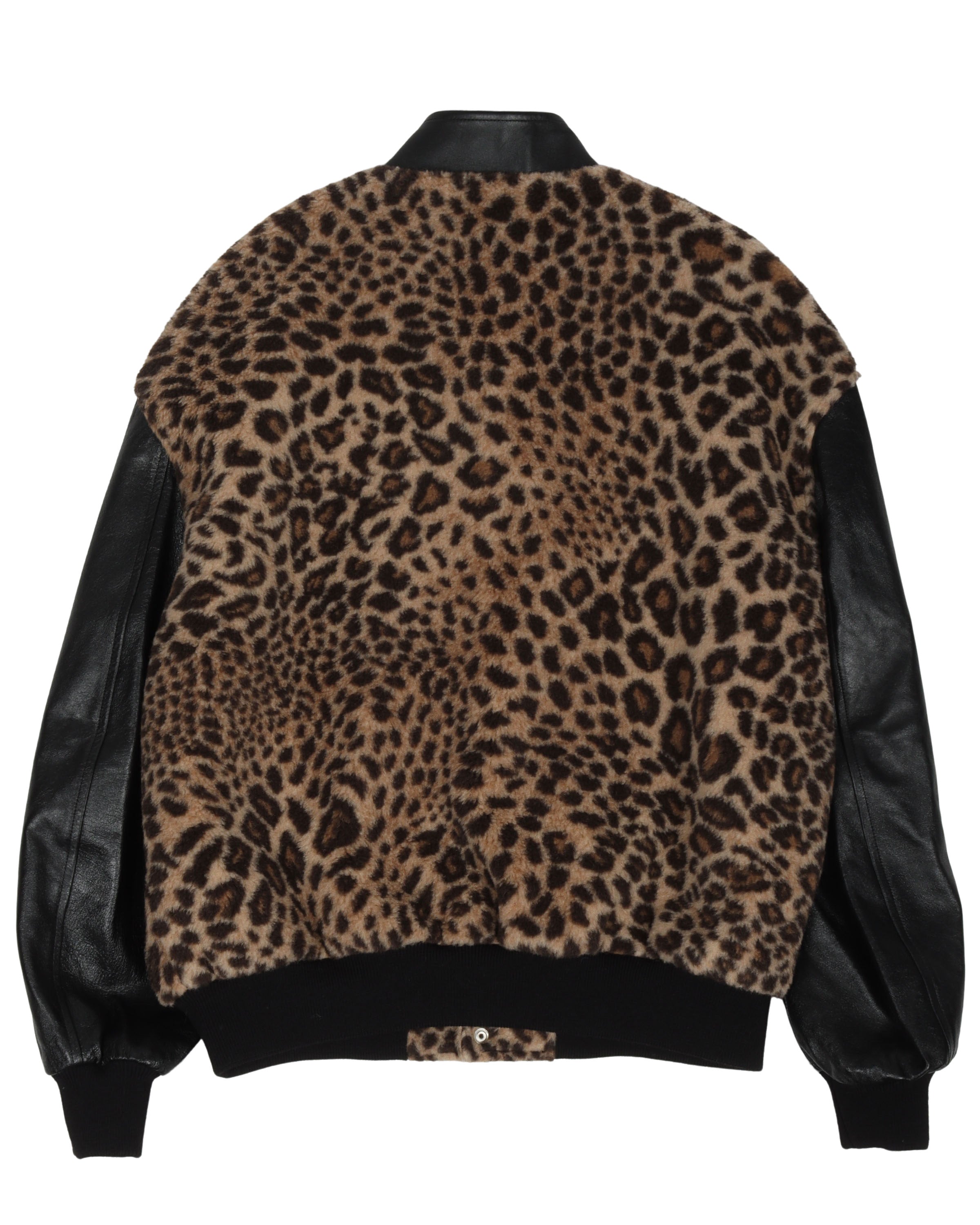 Crystal Leopard Leather Bomber Jacket