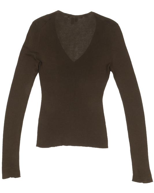 Tom Ford Era Silk Knit Long Sleeve V-Neck Top