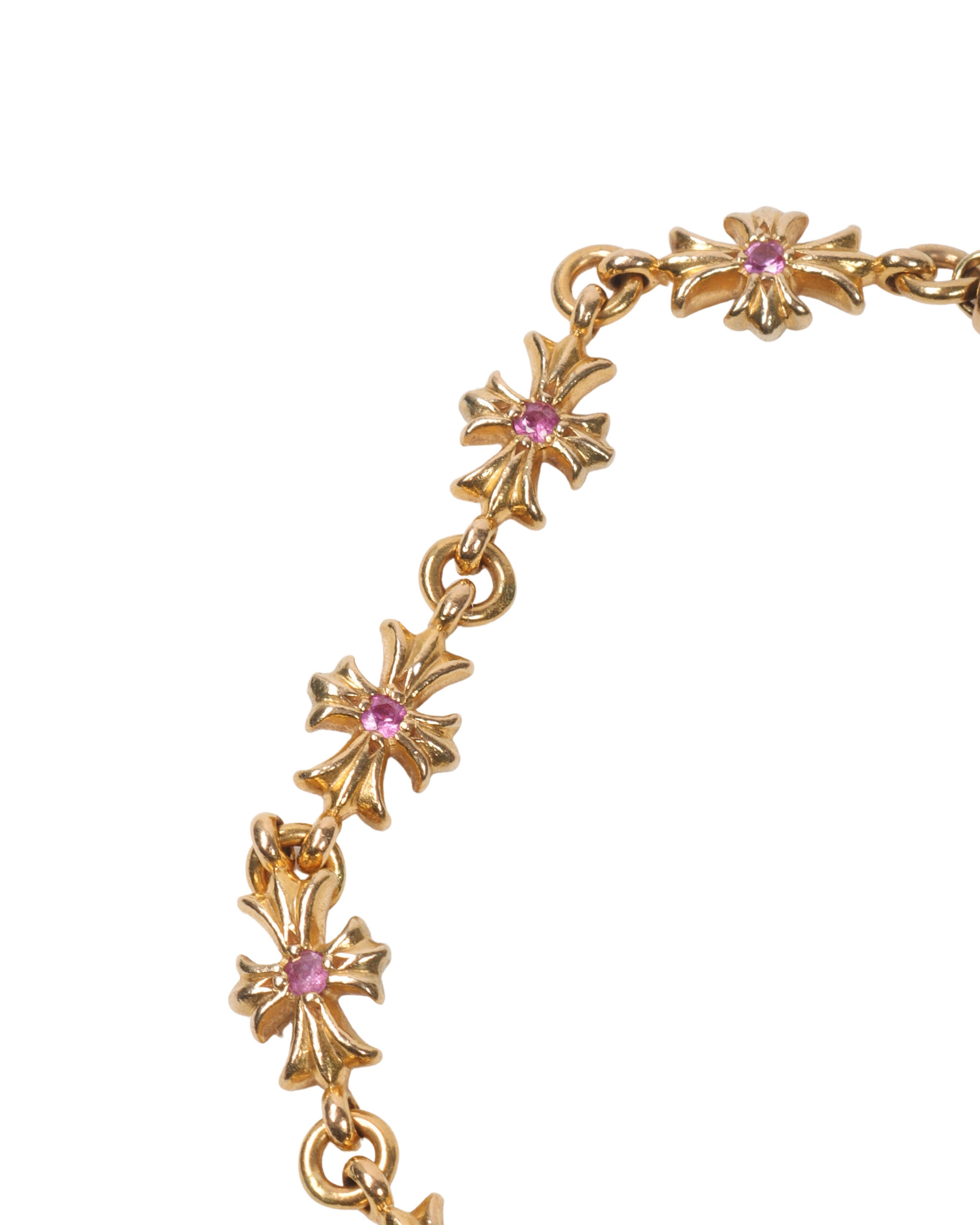 Chrome Hearts 22k Gold & Pink Sapphire Cross Bracelet
