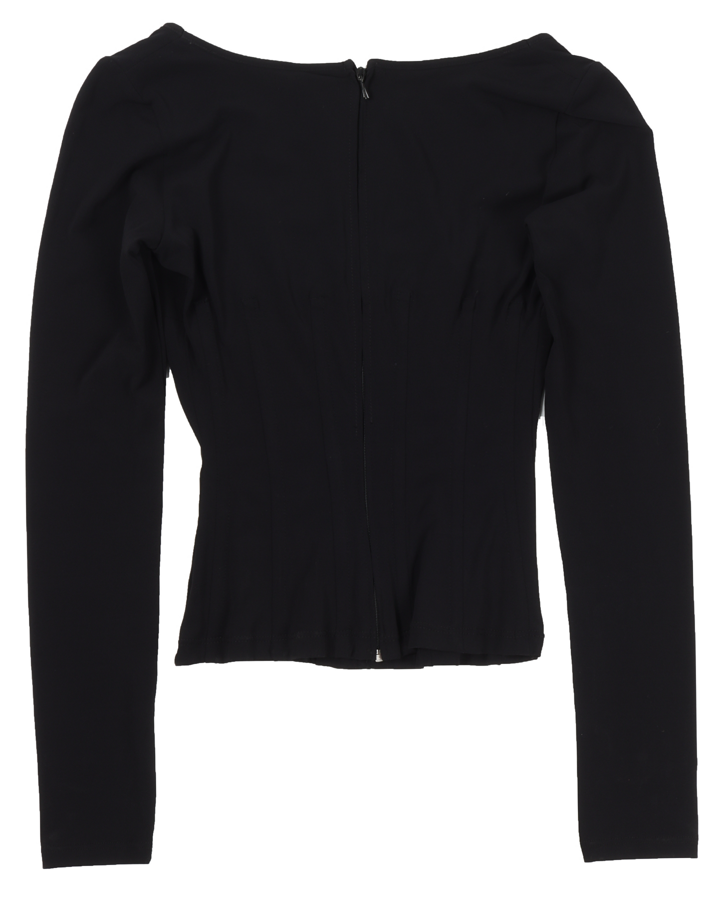 Black Nylon Long Sleeve Boned Top