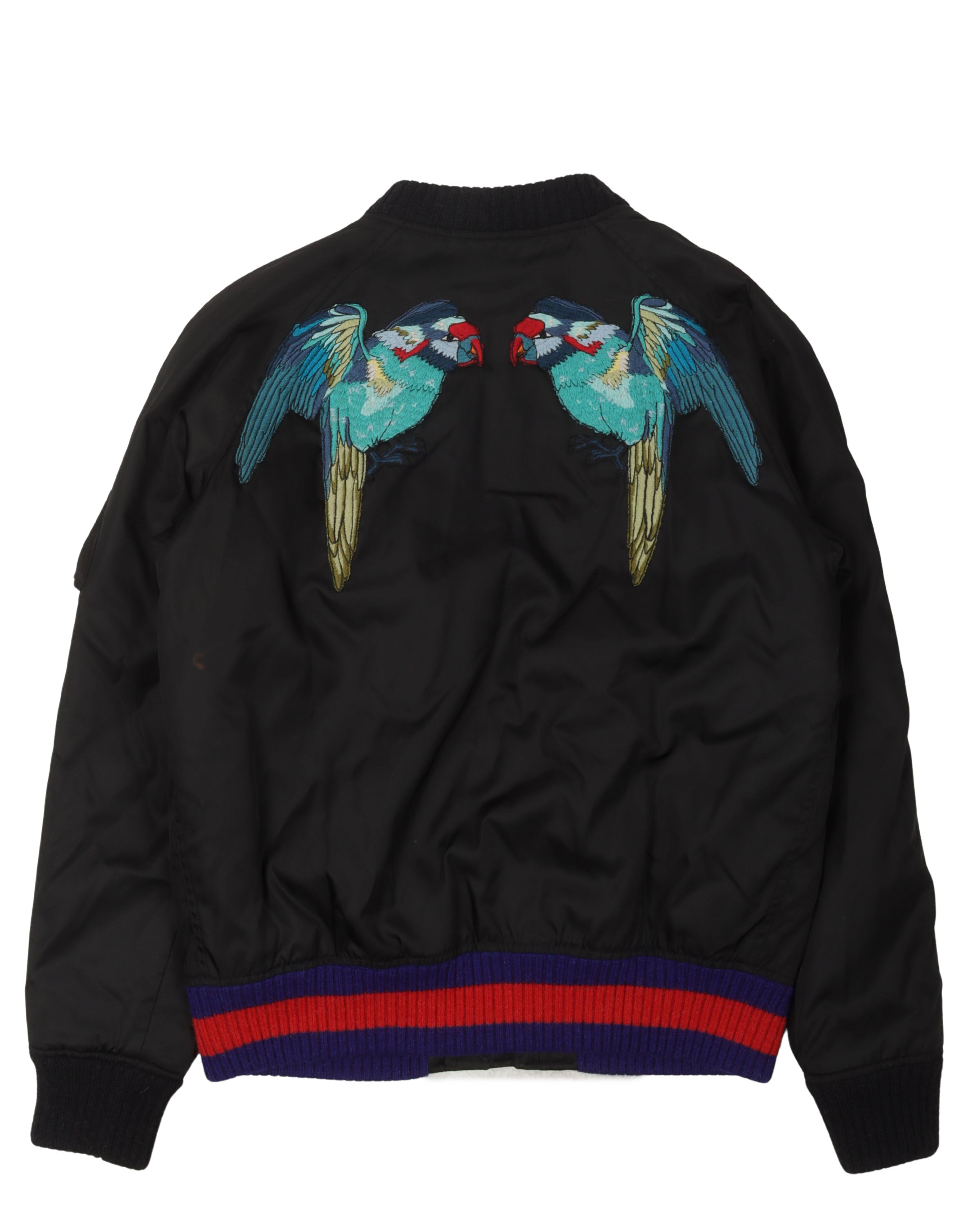 Embroidered Birds Nylon Bomber Jacket