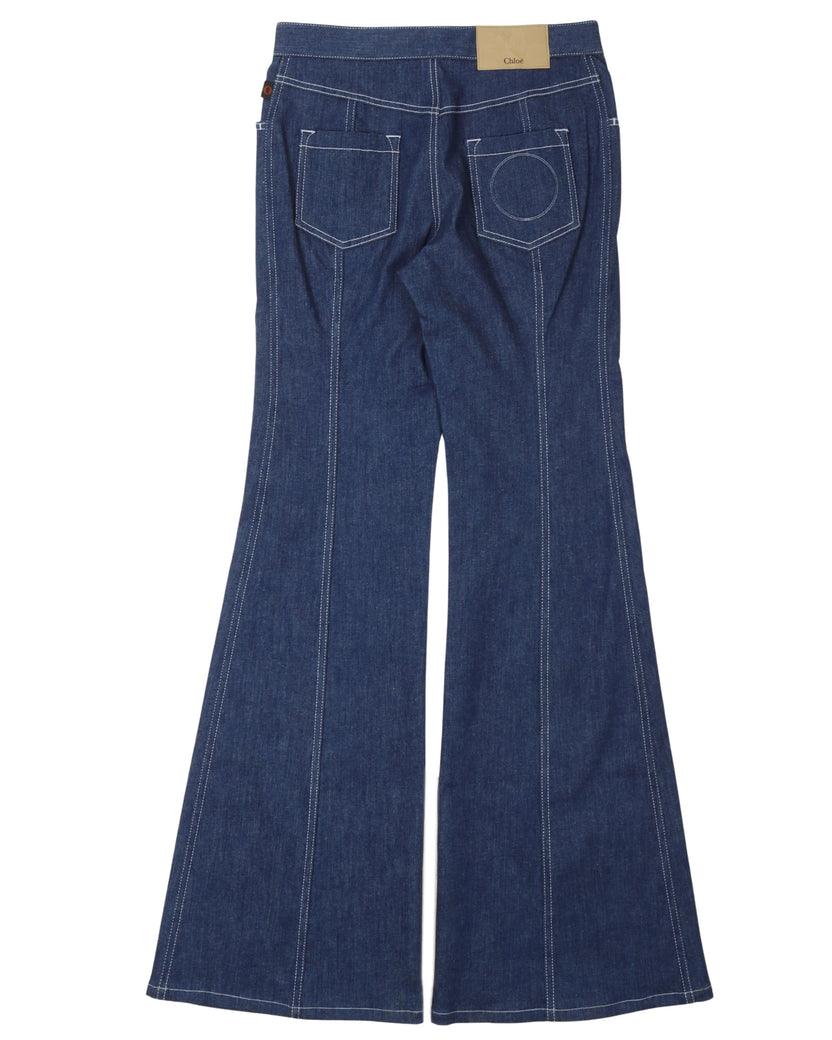 Contrast Stitched Split Bellbottom Flare Jeans