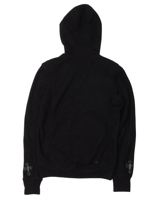 Leather Cross Sleeve Zip Up Hoodie