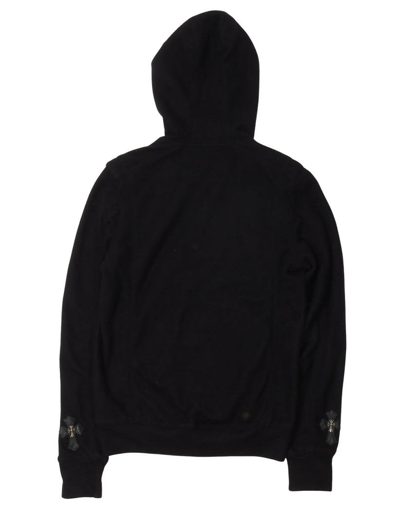 Leather Cross Sleeve Zip Up Hoodie