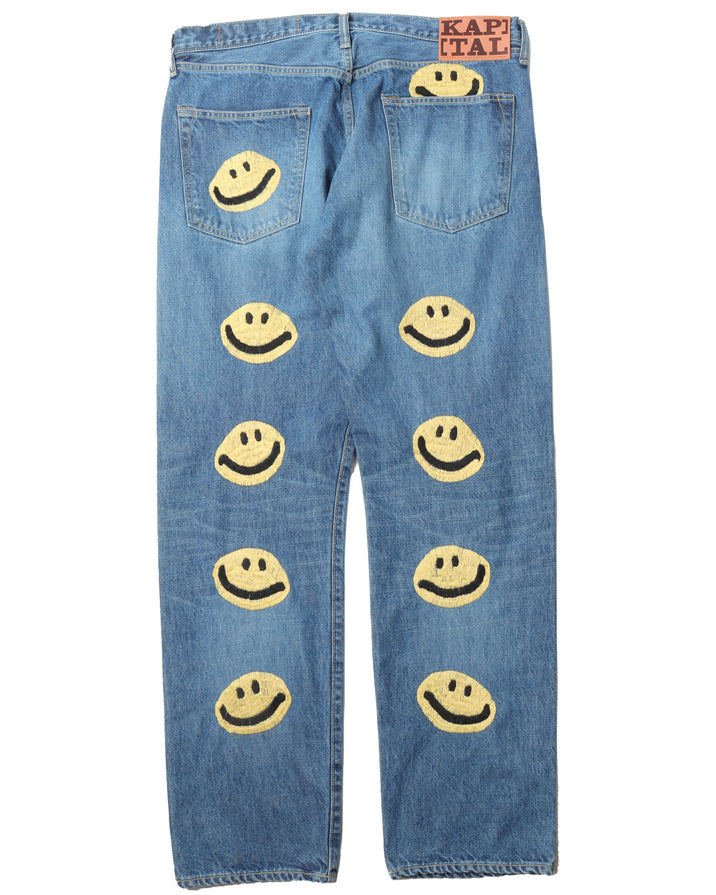 Smiley Face Embroidered Denim Jeans