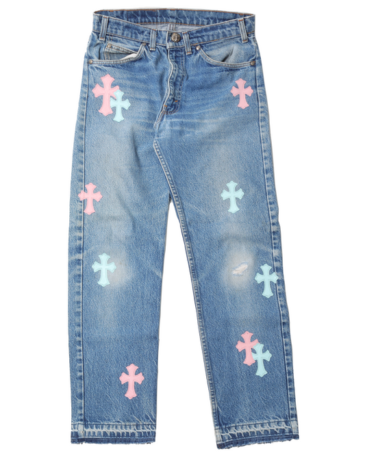 Levi Pink And Blue Cross Jeans