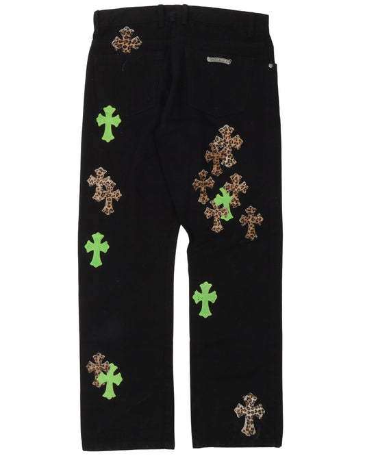 Black Leopard Cross Patch Jeans