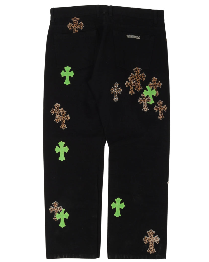 Leopard Cross Patch Jeans w/ 35 Cross Patches