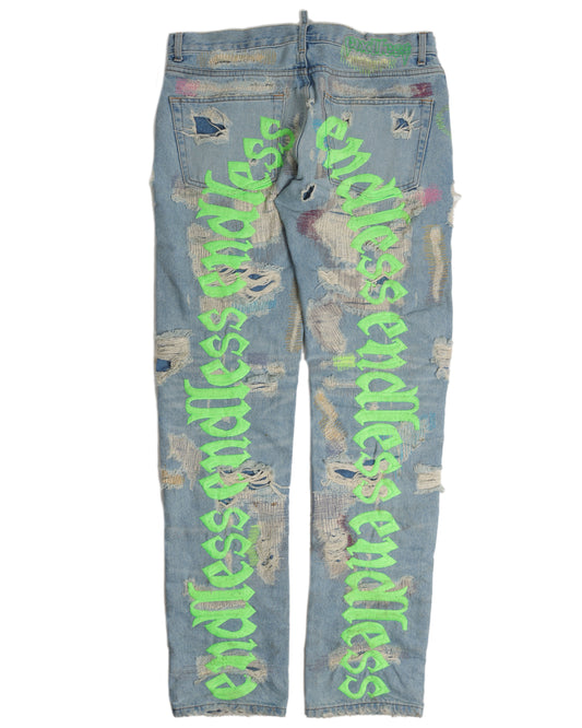 Distressed Embroidered Denim