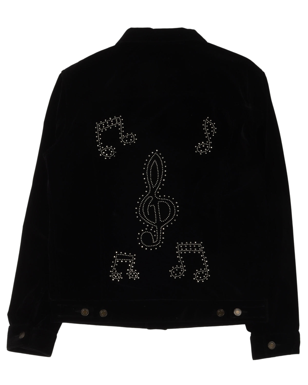 FW16 Black Velvet Music Notes Trucker Jacket