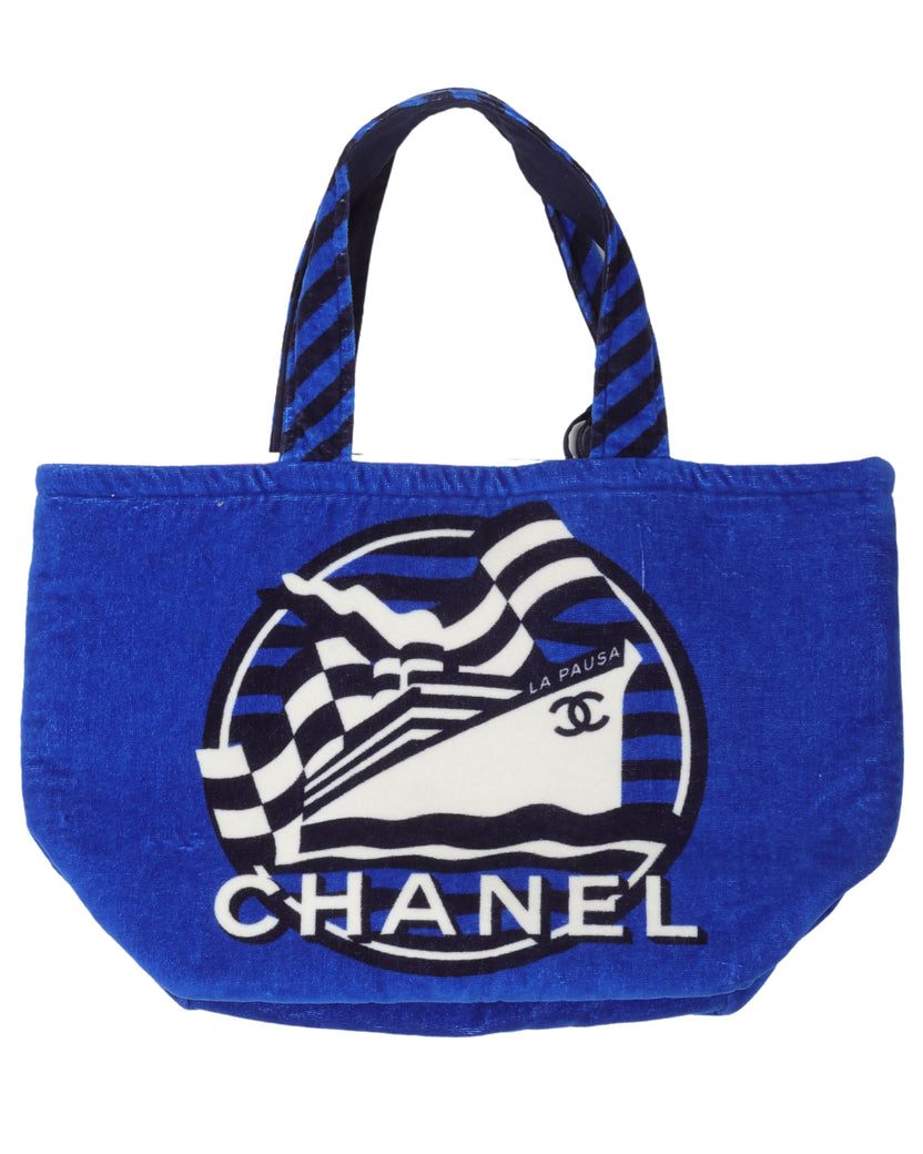 blue chanel beach bag tote