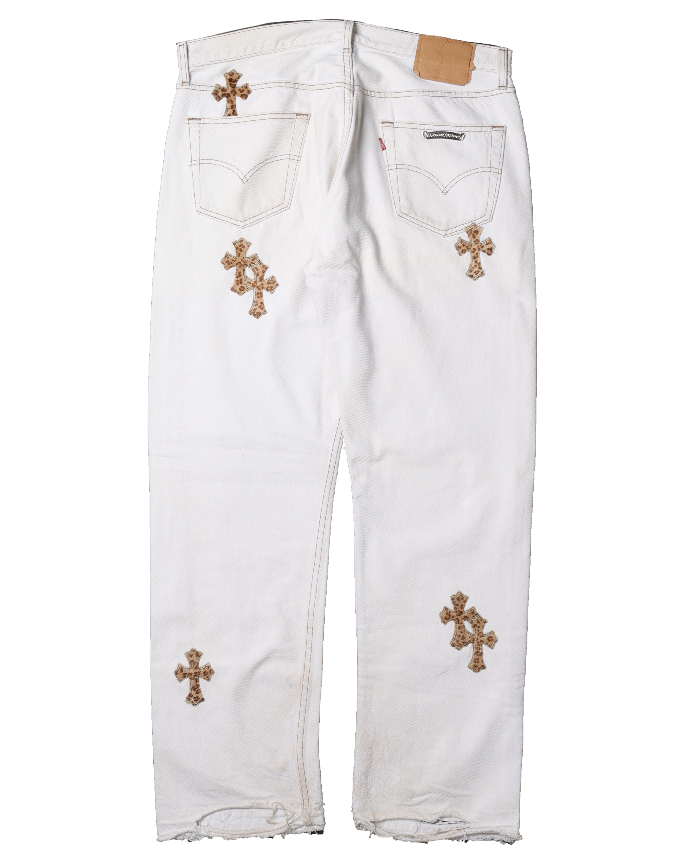 Leopard Cross White Jeans