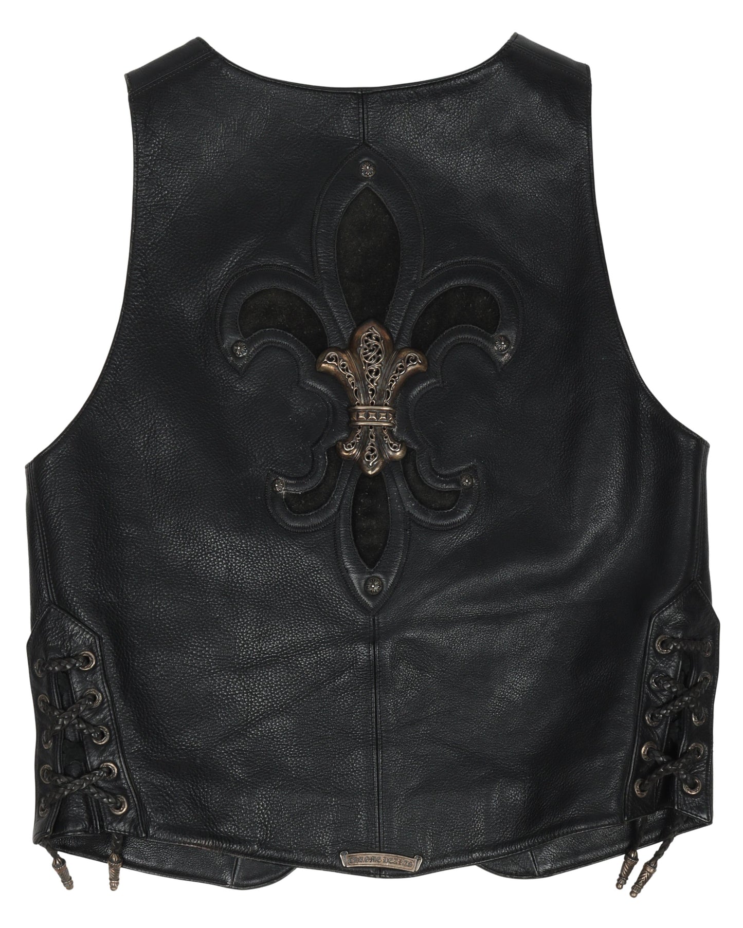 1990s Silver Fleur Cross Leather Vest