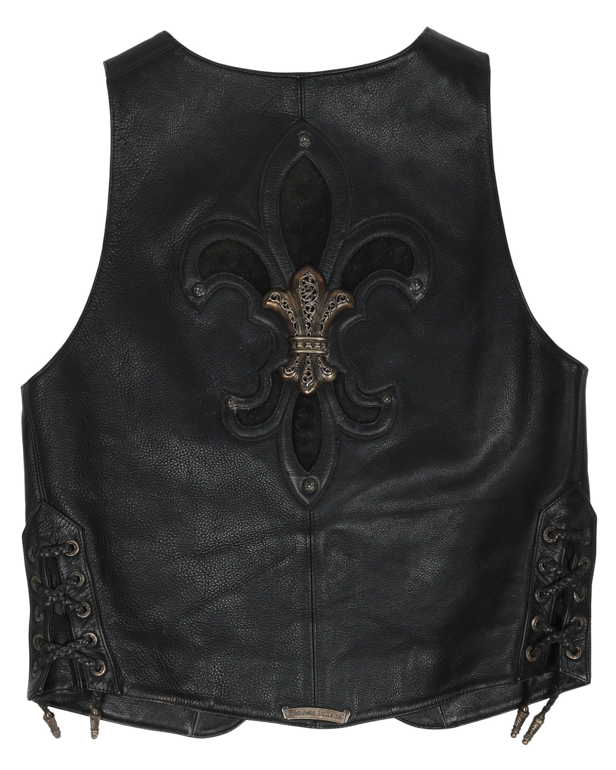 1990s Silver Fleur Cross Leather Vest