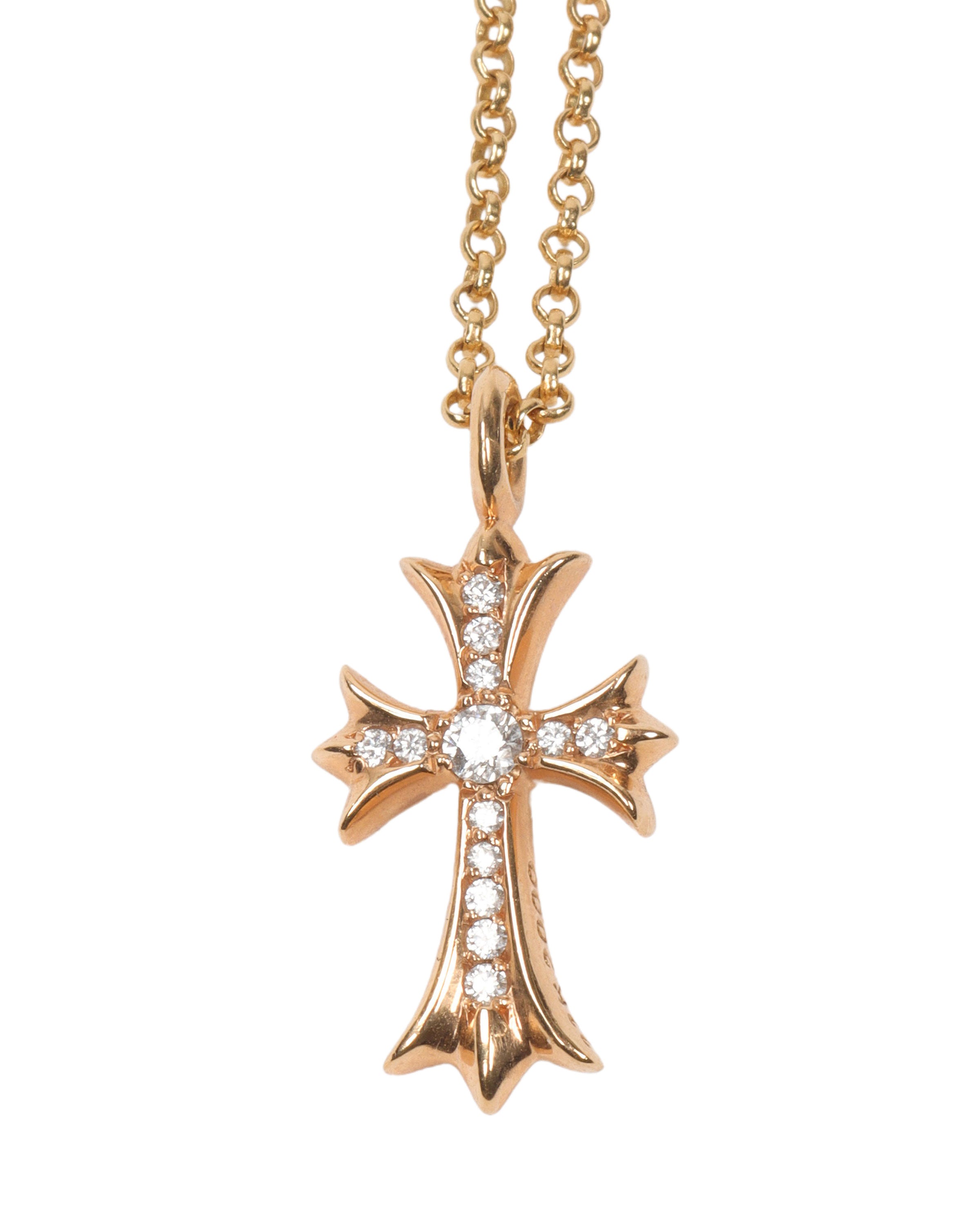 Gold Diamonds Cross with Chain Link