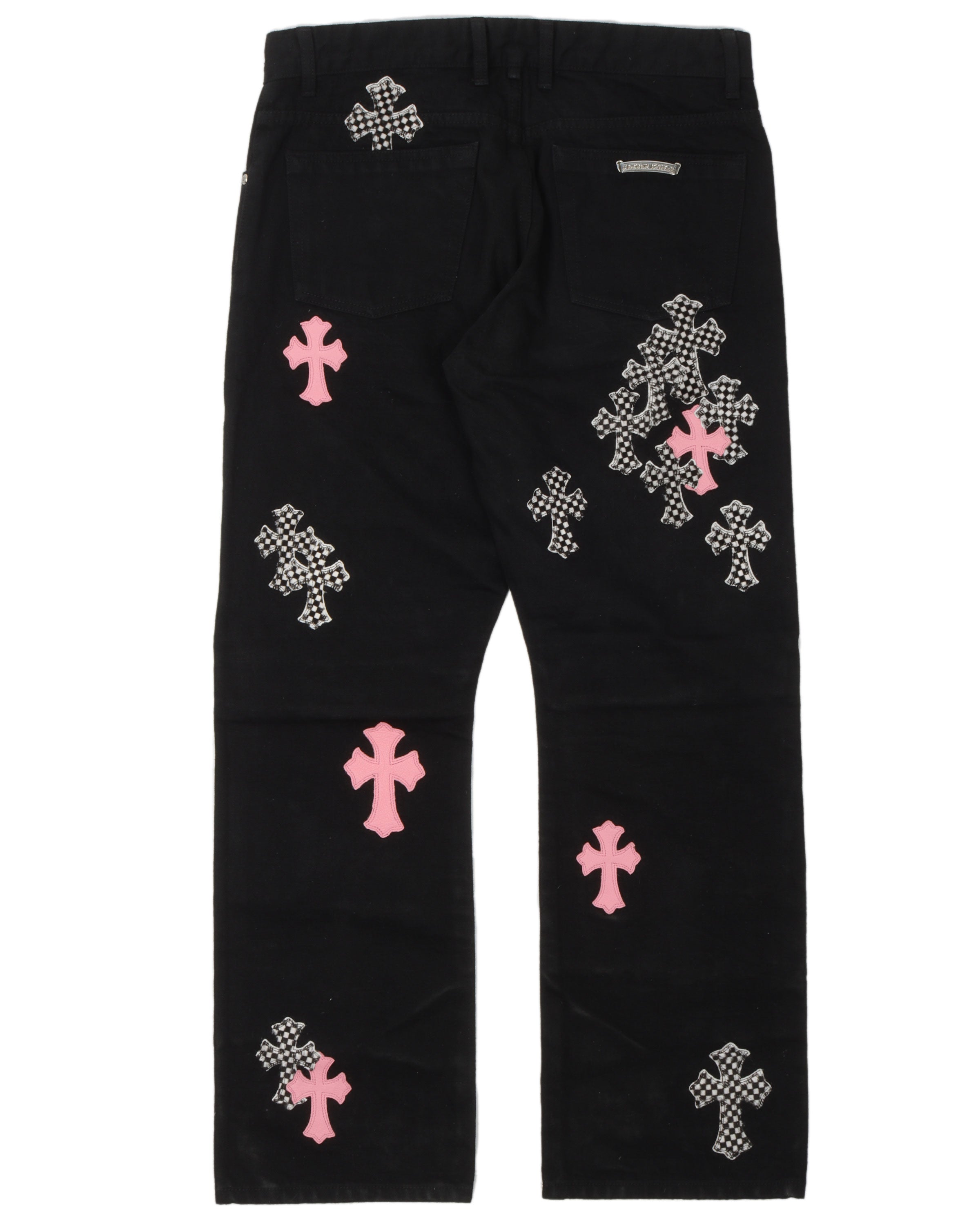 Checkered Cross Patch Fleur-Knee Jeans w/ 35 Cross Patches