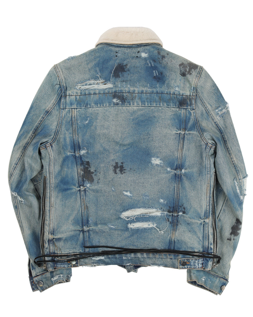 Killmonger denim shearling jacket Clearance