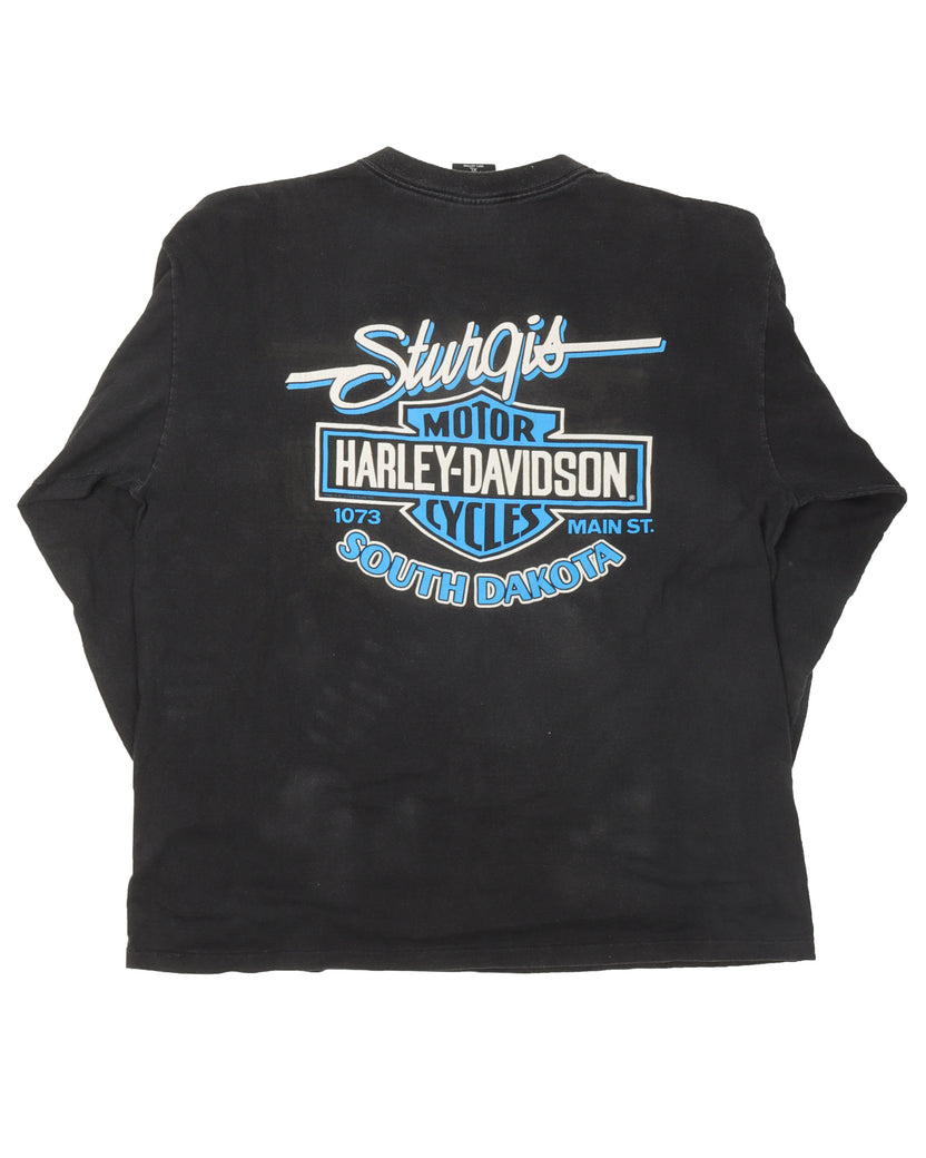 Harley Davidson Blue Flame Sleeve Long Sleeve T-Shirt