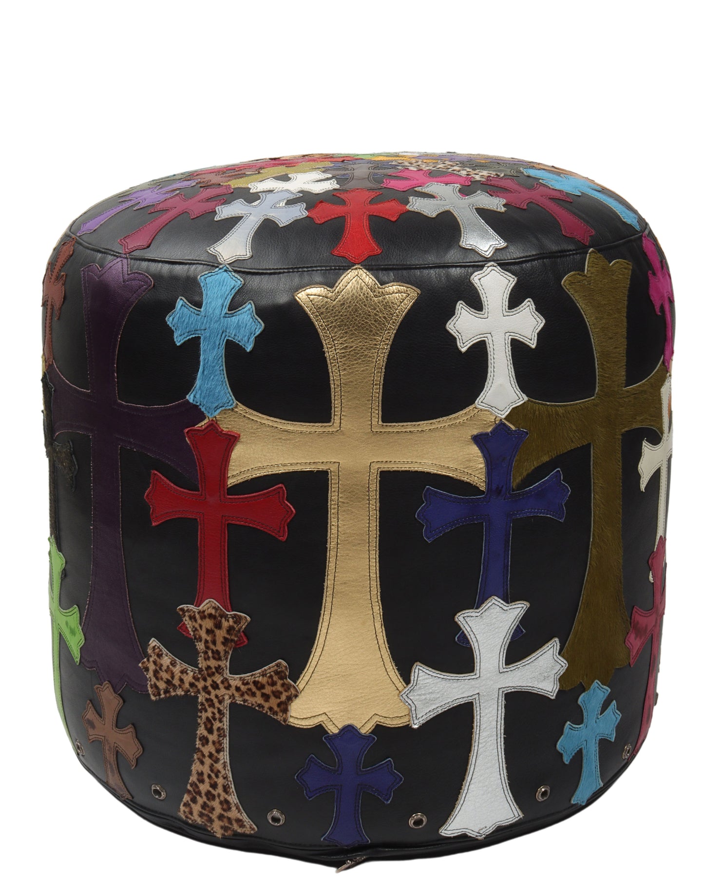 Leather Multicolor Cross Patch Stool