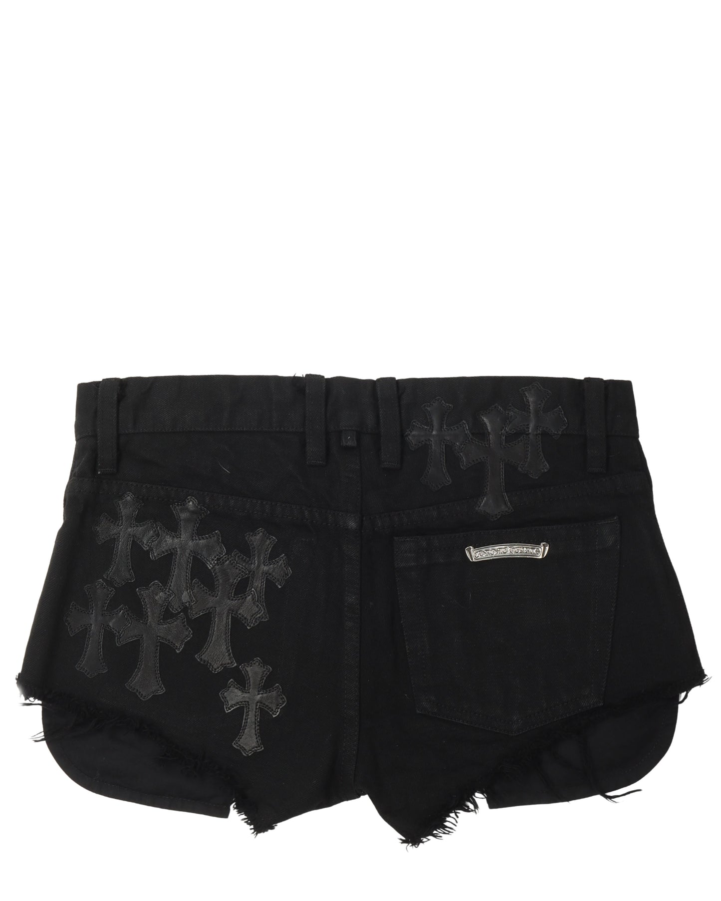 Studded Leather Cross Patch Denim Shorts