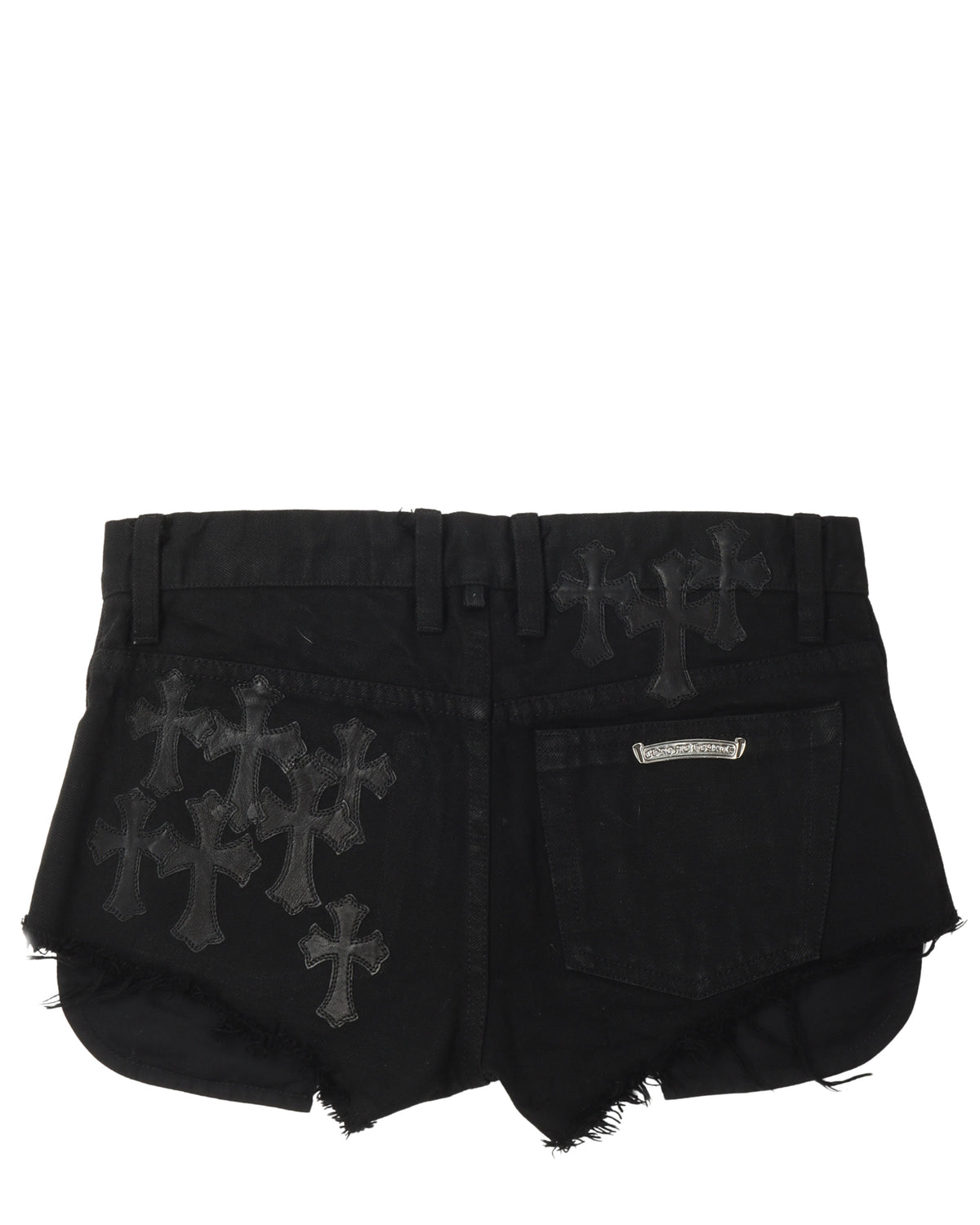 Studded Leather Cross Patch Denim Shorts