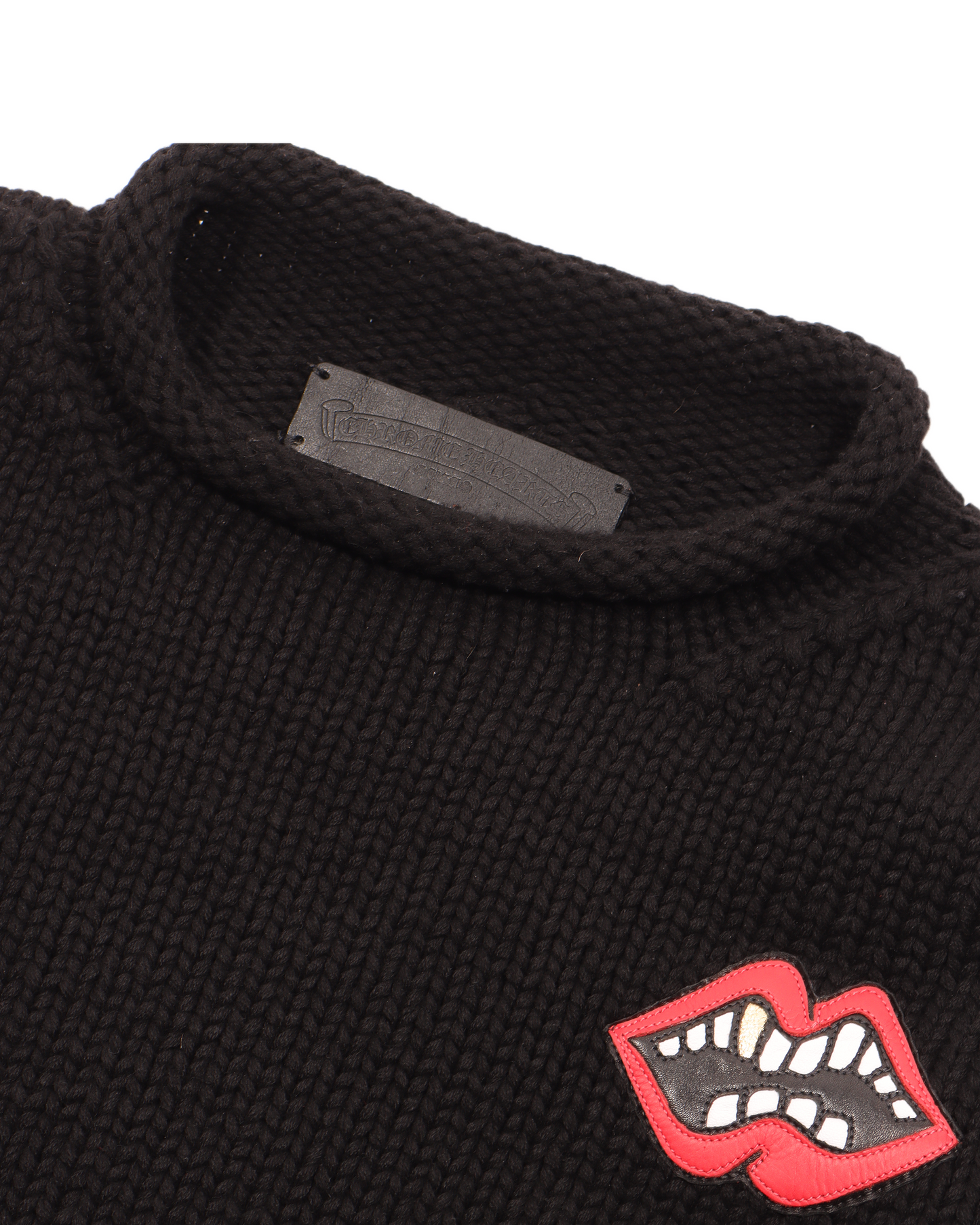 Handknitted Cashmere Crewneck Leather Embellished Sweater