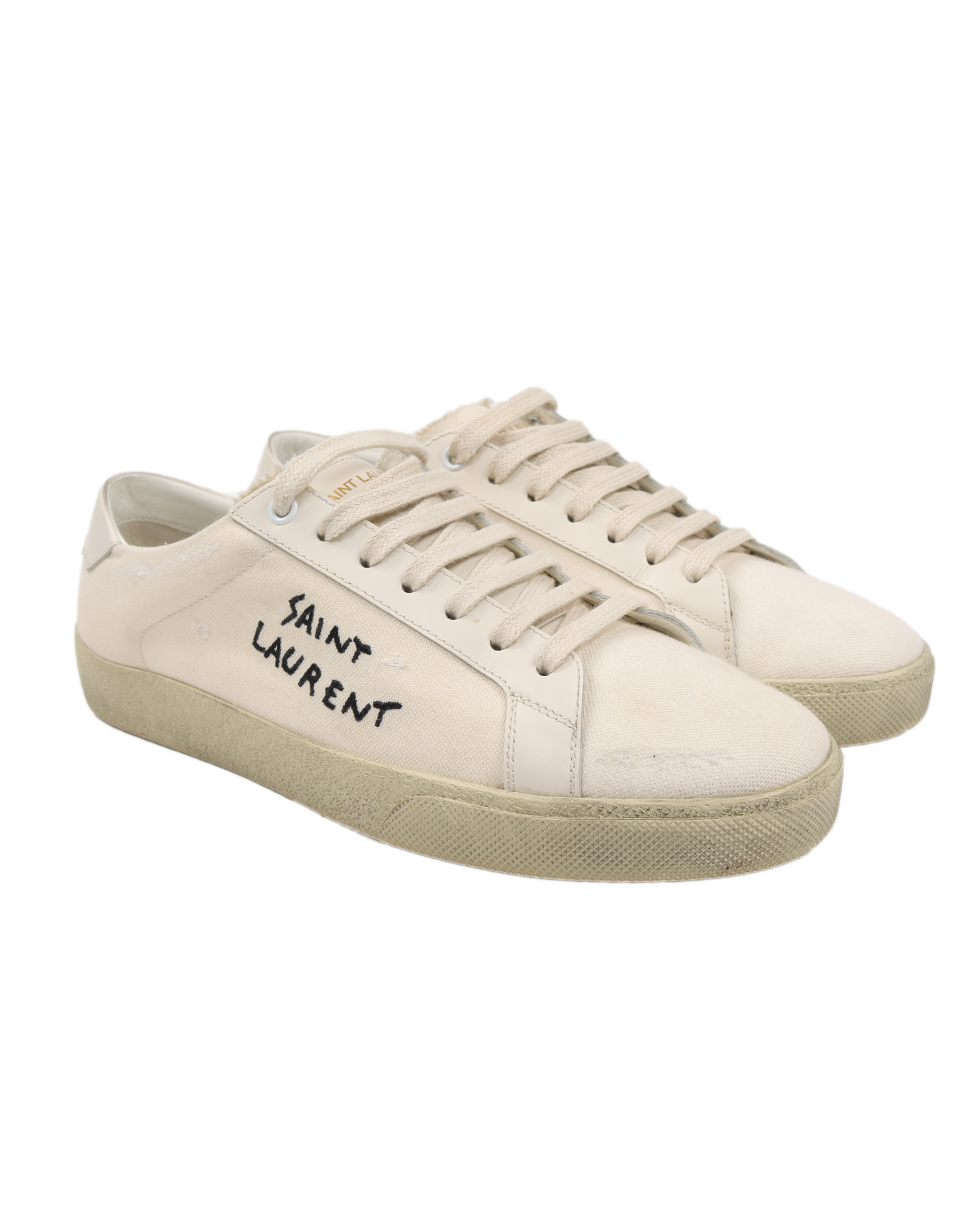 Saint Laurent Off-White Worn-Look Court Classic SL/06 Sneakers Saint Laurent Off-White Worn-Look Court Classic SL/06 Sneakers