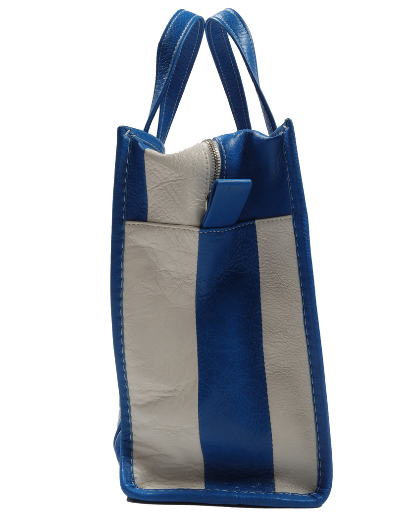 Blue and White Leather Bazar Bag