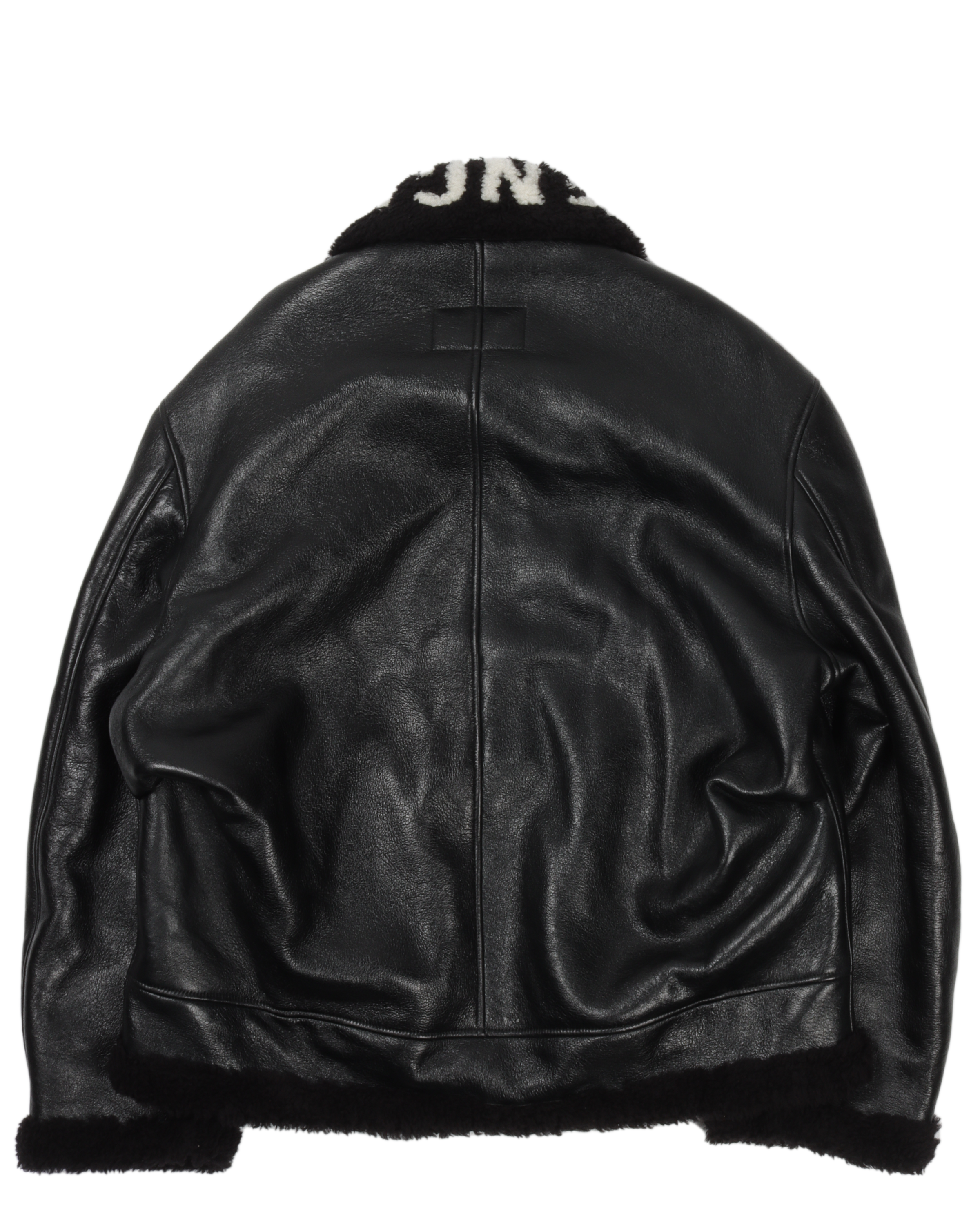 Collar-Logo Shearling Leather Jacket